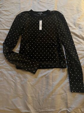 Steve Madden Astr Black Velvet Long Sleeve Top with Silver Studs
